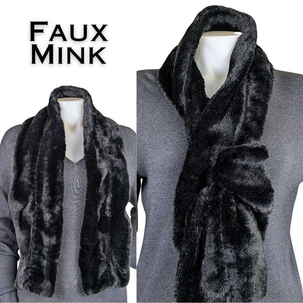 Mink Faux Fur Scarf Black Adjustable Versatile Winter Fashion Elegant Warm Soft